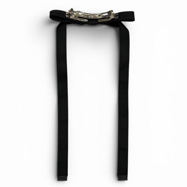 未使用品★CHANEL シャネル 24B AAA428 シルク100％ ラインストーン ココマーク ボウバレッタ リボンバレッタ ヘアクリップ 黒 箱付_2