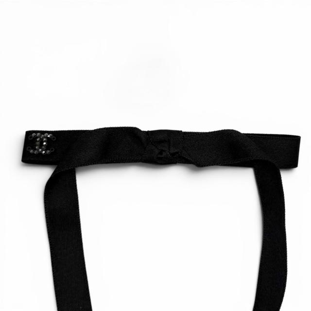 未使用品★CHANEL シャネル 24B AAA428 シルク100％ ラインストーン ココマーク ボウバレッタ リボンバレッタ ヘアクリップ 黒 箱付_4