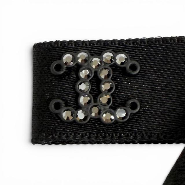 未使用品★CHANEL シャネル 24B AAA428 シルク100％ ラインストーン ココマーク ボウバレッタ リボンバレッタ ヘアクリップ 黒 箱付_6