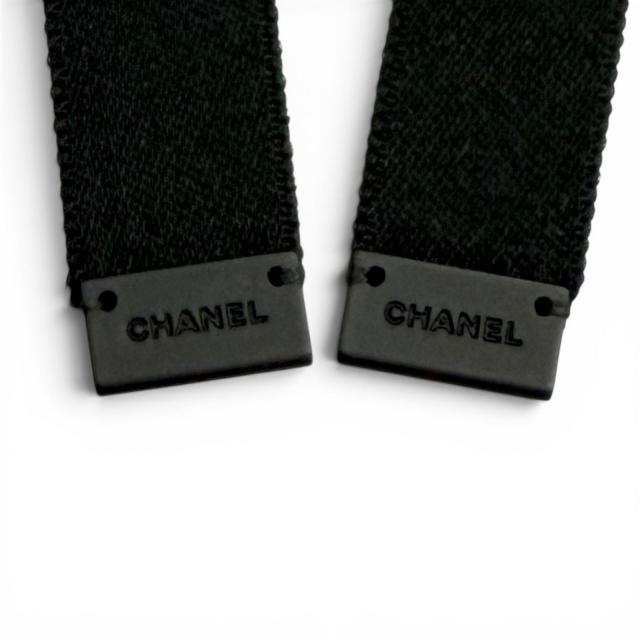 未使用品★CHANEL シャネル 24B AAA428 シルク100％ ラインストーン ココマーク ボウバレッタ リボンバレッタ ヘアクリップ 黒 箱付_7