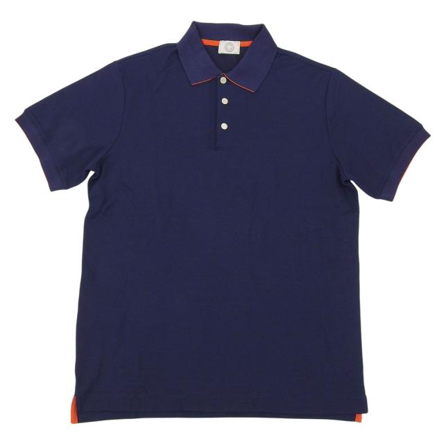 未使用品▲HERMES エルメス コットン セリエボタン付 ショートスリーブ 半袖ポロシャツ ネイビー M イタリア製 正規品 メンズ