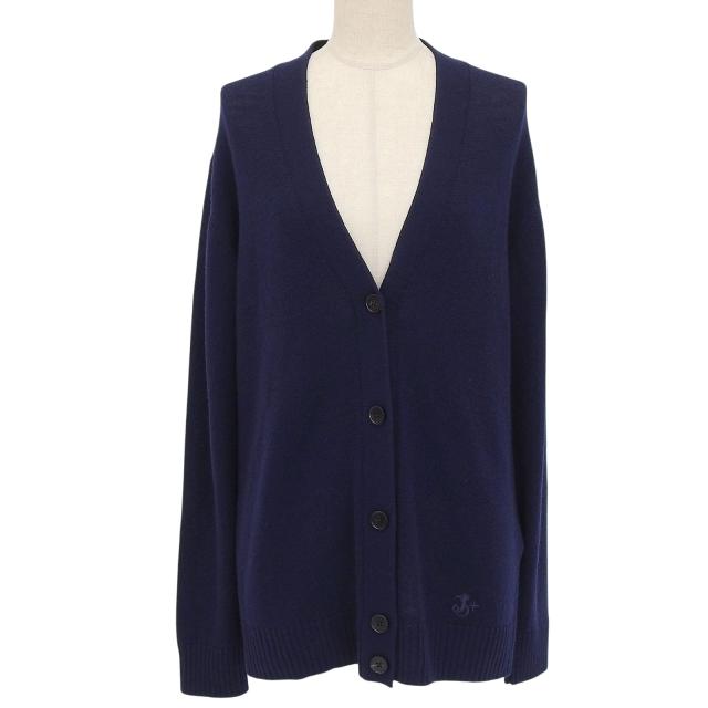 極美品▲JIL SANDER+ ジルサンダープラス J40GP0049 ウール100％ ロゴ刺繍 カーディガン ネイビー 32 イタリア製 正規品 レディース