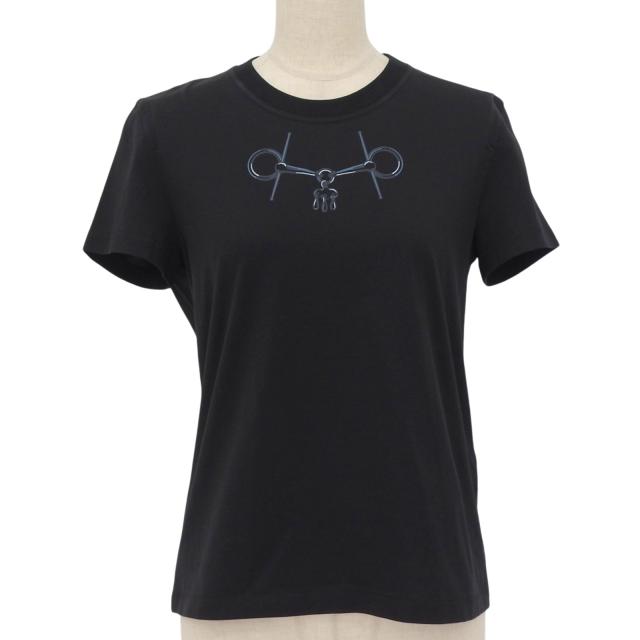 未使用品▲HERMES エルメス 24AW 4H4643DA カルトゥッシュ モール コットン100％ 半袖Ｔシャツ ブラック 36 フランス製 レディース