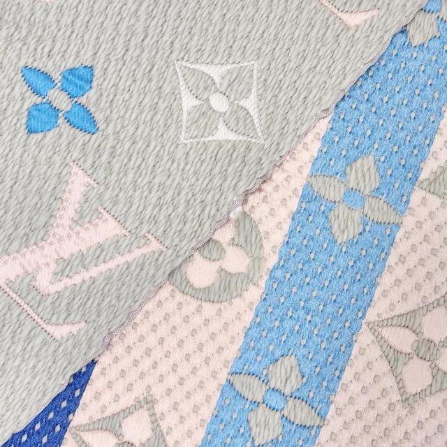 美品△LOUIS VUITTON ルイヴィトン M75874 エシャルプ ロゴマニア レインボー ウール シルク モノグラム マフラー グレー マルチ 正規品_4