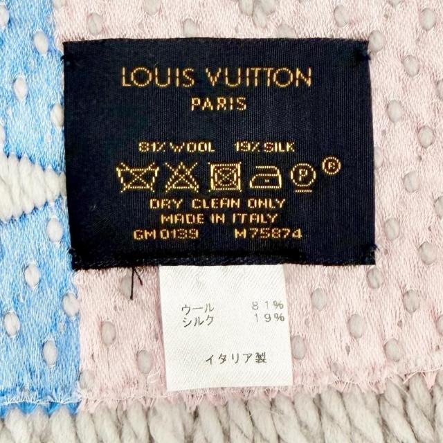 美品△LOUIS VUITTON ルイヴィトン M75874 エシャルプ ロゴマニア レインボー ウール シルク モノグラム マフラー グレー マルチ 正規品_6