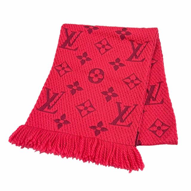 美品★LOUIS VUITTON ルイヴィトン M78769 エシャルプ ロゴマニア ウール シルク混 フューシャピンク フリンジ付 マフラー 伊製 正規品