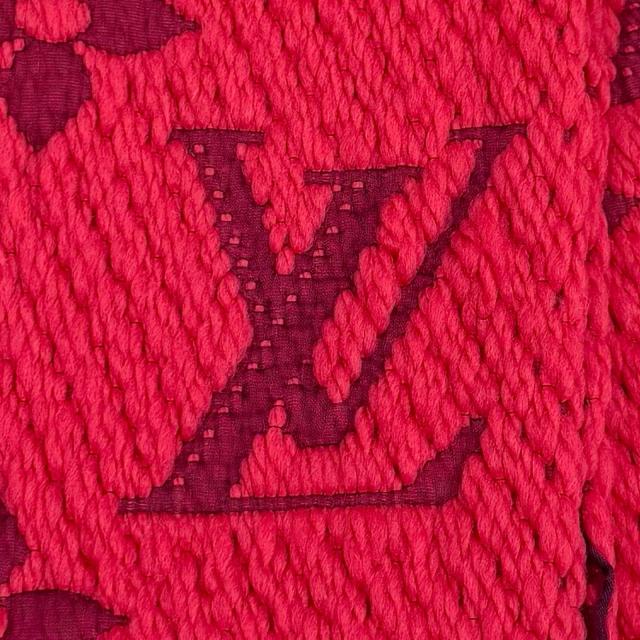 美品★LOUIS VUITTON ルイヴィトン M78769 エシャルプ ロゴマニア ウール シルク混 フューシャピンク フリンジ付 マフラー 伊製 正規品_4