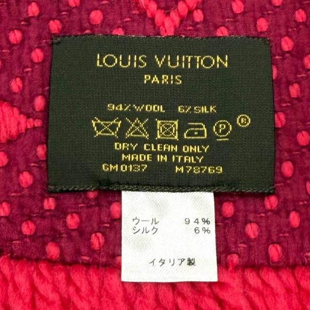 美品★LOUIS VUITTON ルイヴィトン M78769 エシャルプ ロゴマニア ウール シルク混 フューシャピンク フリンジ付 マフラー 伊製 正規品_5