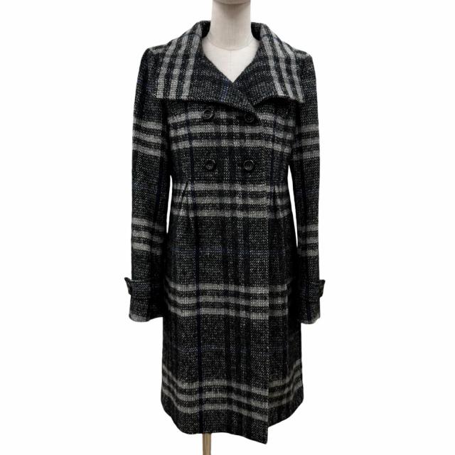 極美品◇BURBERRY LONDON バーバリーロンドン モヘア シルク混 チェック柄 ダブルブレスト コート ブラック グレー 38　日本製 正規品