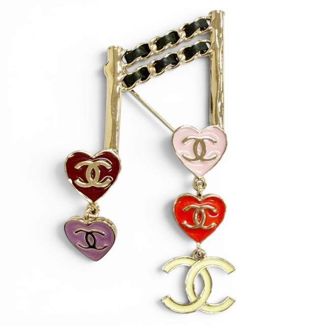 極美品△CHANEL シャネル L24A ABE085 ココマーク ハート 音符 ブローチ ゴールド マルチカラー フランス製 レディース 箱付き オススメ 59,078円