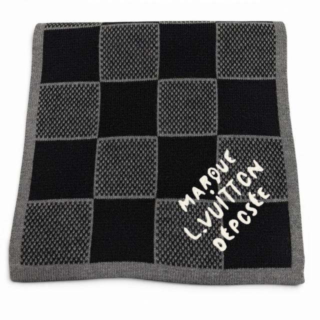 極美品▼LOUIS VUITTON ルイヴィトン 2024年製 M92664 マフラー ダミエ ヘリテージ ウール100% ノワール マフラー 正規品 メンズ 箱付き