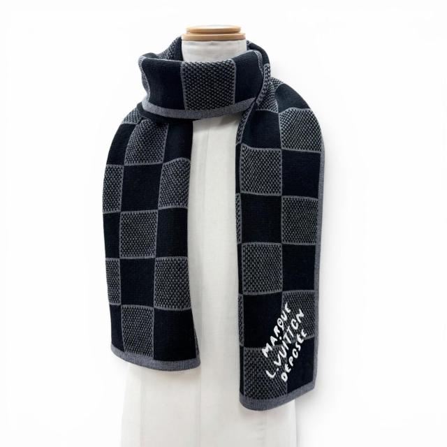 極美品▼LOUIS VUITTON ルイヴィトン 2024年製 M92664 マフラー ダミエ ヘリテージ ウール100% ノワール マフラー 正規品 メンズ 箱付き_2