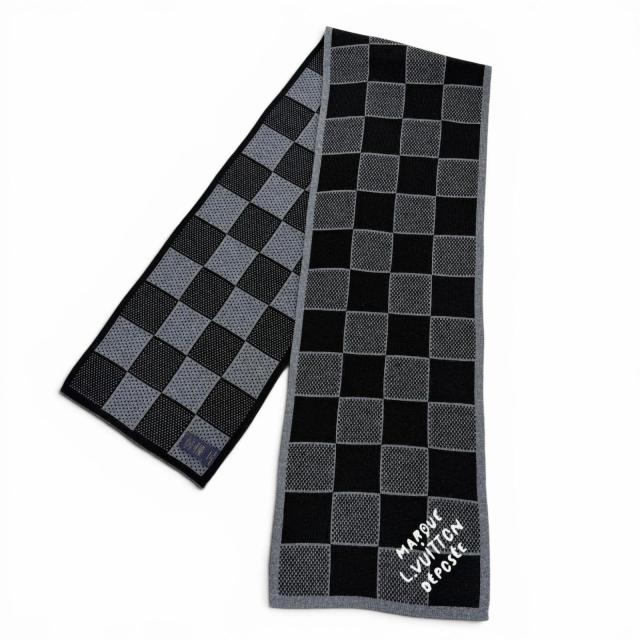 極美品▼LOUIS VUITTON ルイヴィトン 2024年製 M92664 マフラー ダミエ ヘリテージ ウール100% ノワール マフラー 正規品 メンズ 箱付き_3
