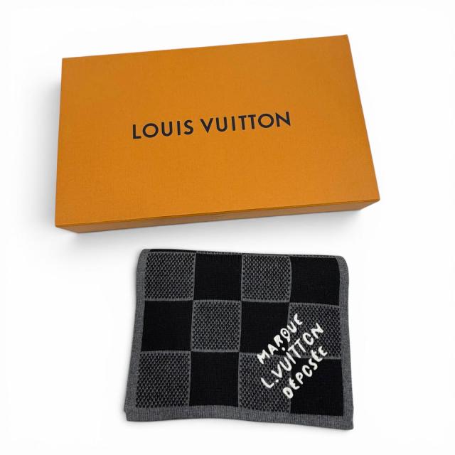 極美品▼LOUIS VUITTON ルイヴィトン 2024年製 M92664 マフラー ダミエ ヘリテージ ウール100% ノワール マフラー 正規品 メンズ 箱付き_1