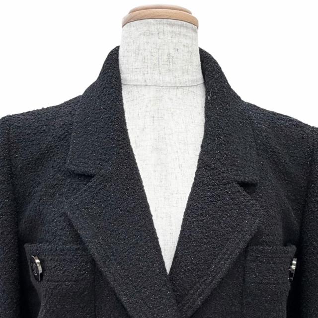極美品△CHANEL シャネル ヴィンテージ P05420 95A ウール ココマークボタン ラメ ツイード ジャケット ブラック 40 仏製 レディース_3