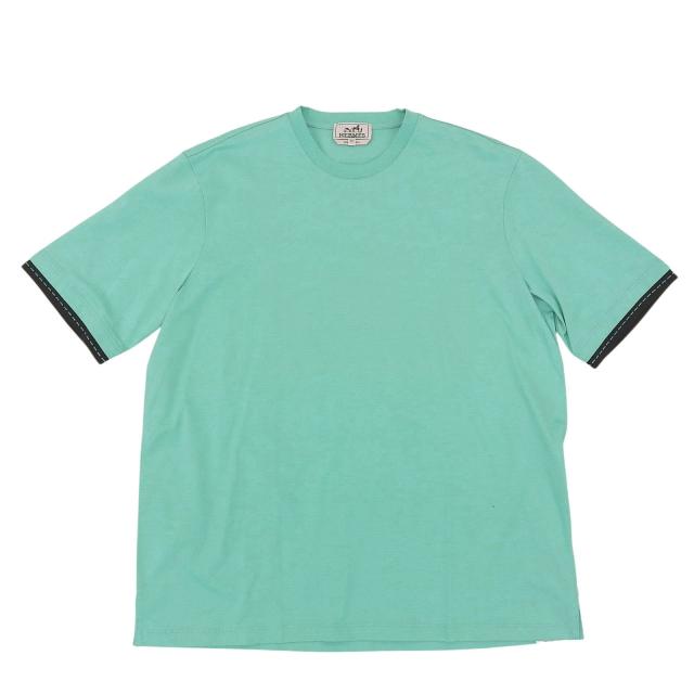 未使用品▲HERMES エルメス 23SS コットン100％ サドルステッチ クルーネック 半袖Ｔシャツ ライトブルー M イタリア製 正規品 メンズ