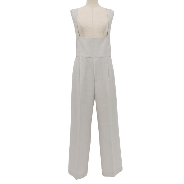 極美品▲DRAWER ドゥロワー 24SS 6514-236-1407 RESORT1 スラブフレスコ ウール シルク サロペット ライトベージュ 38 正規品 レディース