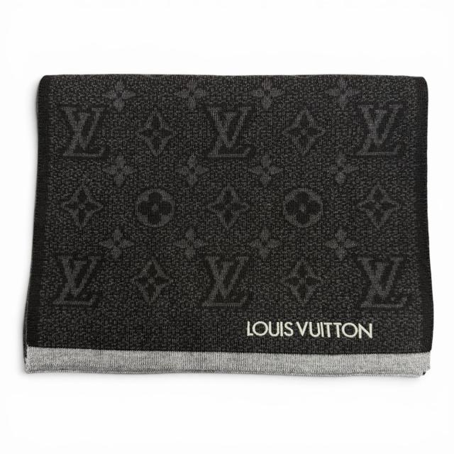 極美品▼LOUIS VUITTON ルイヴィトン 2025年製 M73468 エシャルプ マイ モノグラム エクリプス ウール100% ロゴ刺繍 マフラー 正規品