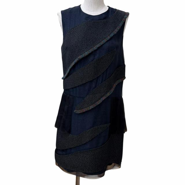 極美品★Christian Dior クリスチャンディオール 5H21648F1155 シルク100％ レース使い ノースリーブ デザイン ワンピース 38 正規品