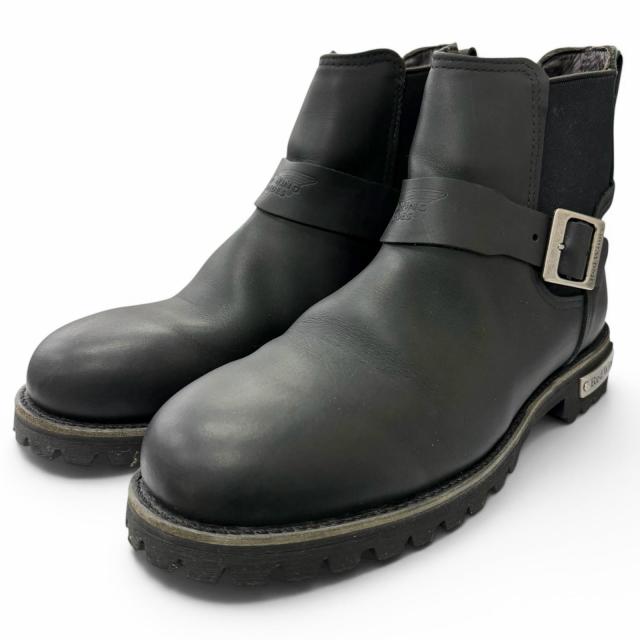 美品□RED WING レッドウィング 977 レザー ロゴバックル サイドゴア モーターサイクルブーツ アンクルブーツ ブラック 9 USA製 メンズ