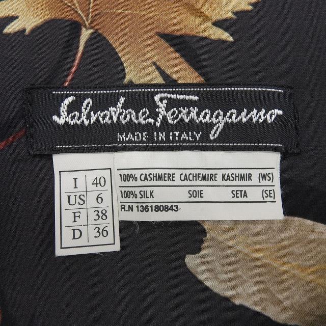 美品▲Salvatore Ferragamo サルヴァトーレフェラガモ カシミヤ100％ 裏地シルク100％ 総柄 フロントオープン コート 40 伊製 正規品_6