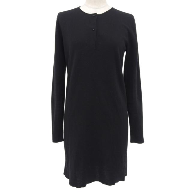 美品▲TOM FORD トムフォード 2019年製 カシミヤ シルク ロゴボタン付 ロングスリーブ ニット ワンピース ブラック XS イタリア製