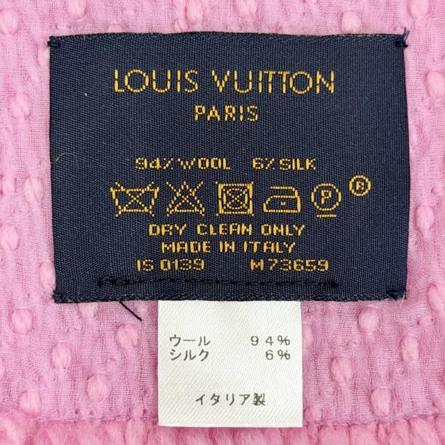 美品△LOUIS VUITTON ルイヴィトン M73659 エシャルプ ロゴマニア ウール シルク モノグラム フリンジ マフラー ピンク 伊製 正規品_6