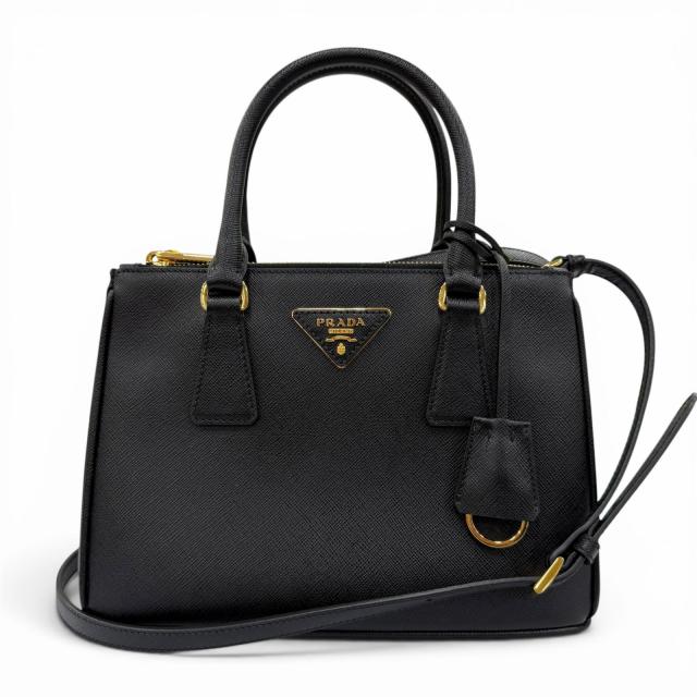 美品☆PRADA プラダ 1BA896 ガレリア スモール サフィアーノレザー 2WAYバッグ ショルダーバッグ ハンドバッグ ブラック ゴールド金具