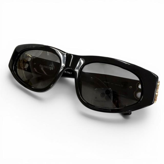 美品▼BALENCIAGA バレンシアガ BB0095S サイドロゴ アイウェア サングラス ブラック ゴールド 53□19-135 デモレンズ イタリア製 メンズ