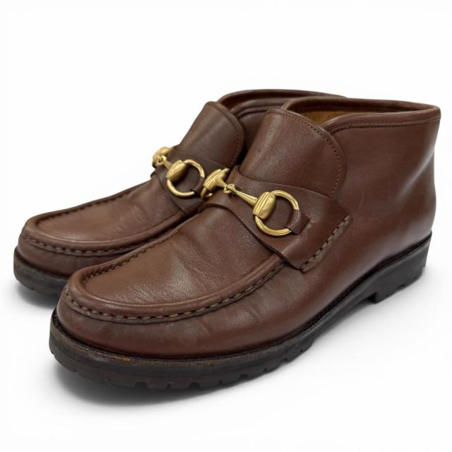 【ドンドン見直し】美品☆GUCCI グッチ 104 0088 ホースビット金具 レザー ショートブーツ ブラウン ゴールド金具 5 レディース 箱・袋付 17,741円