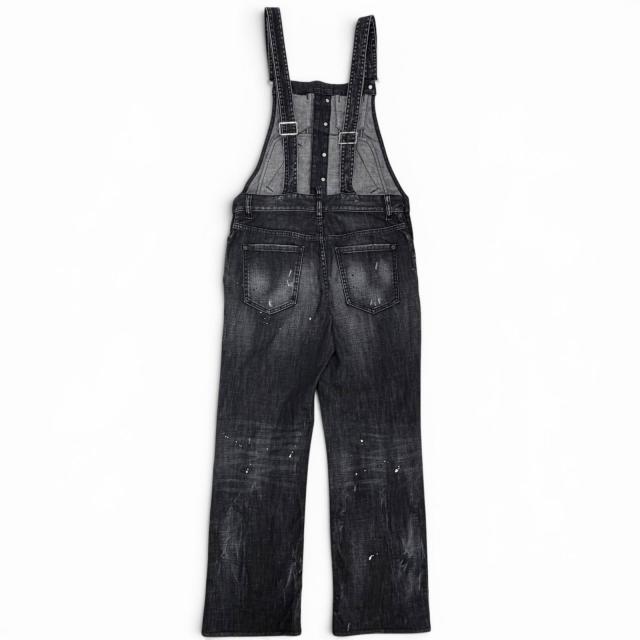 極美品△DSQUARED2 ディースクエアード 22AW S75FP0152 コットン ダメージ加工  デニムサロペット ブラック系 38 伊製 正規品 レディース_1