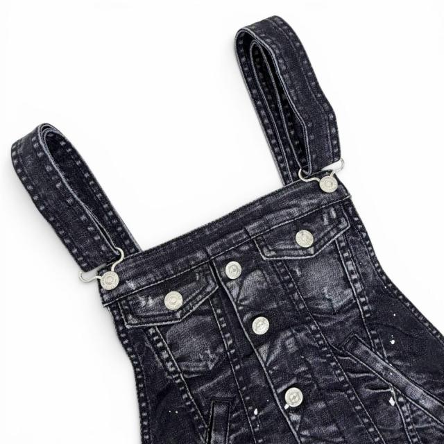 極美品△DSQUARED2 ディースクエアード 22AW S75FP0152 コットン ダメージ加工  デニムサロペット ブラック系 38 伊製 正規品 レディース_2