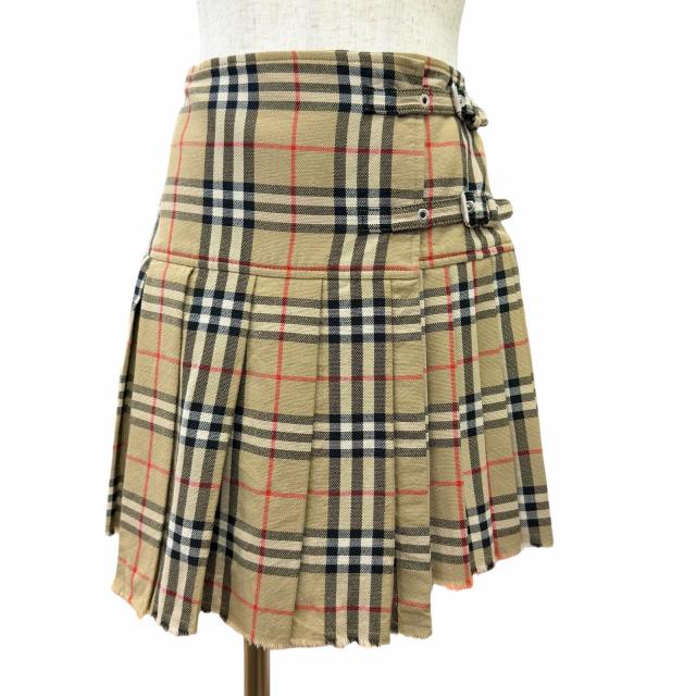 極美品△BURBERRY バーバリー 8025832 綿織物100％ ノバチェック柄 裾カットオフ 筋目 一巡りスコート ミニ丈 ベージュ 38 定まり品