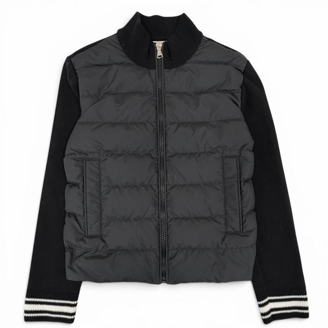 極美品△MONCLER モンクレール 2024年製 ロゴワッペン ニット切替 ジップアップ ダウンジャケット ブラック 10anni 140cm 正規品 キッズ