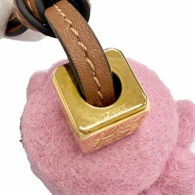美品△LOEWE ロエベ エレファント チャーム フェルト レザー 象 アナグラムキューブ バッグチャーム ピンク ブラウン ゴールド金具_7