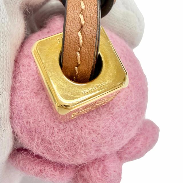 美品△LOEWE ロエベ エレファント チャーム フェルト レザー 象 アナグラムキューブ バッグチャーム ピンク ブラウン ゴールド金具_8