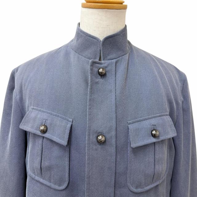 美品□ARNYS PARIS アルニス ヴィンテージ コットン カシミヤ ロゴボタン スタンドカラー サファリジャケット ブルーグレー 52 正規品_1