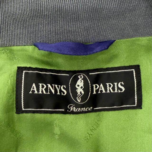 美品□ARNYS PARIS アルニス ヴィンテージ コットン カシミヤ ロゴボタン スタンドカラー サファリジャケット ブルーグレー 52 正規品_6