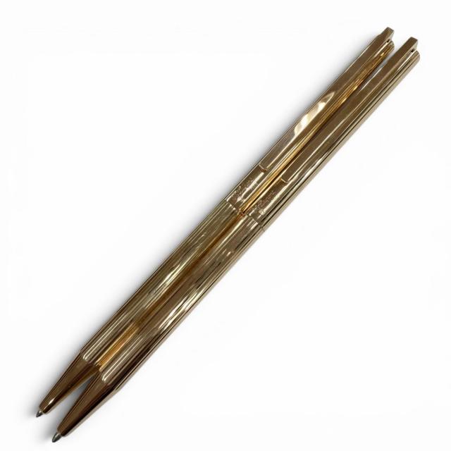 極美品▼Dupont デュポン ゴールドプレートライン クラシック ストライプ柄 ツイスト式 ボールペン シャープペンシル 2本セット 筆記◎