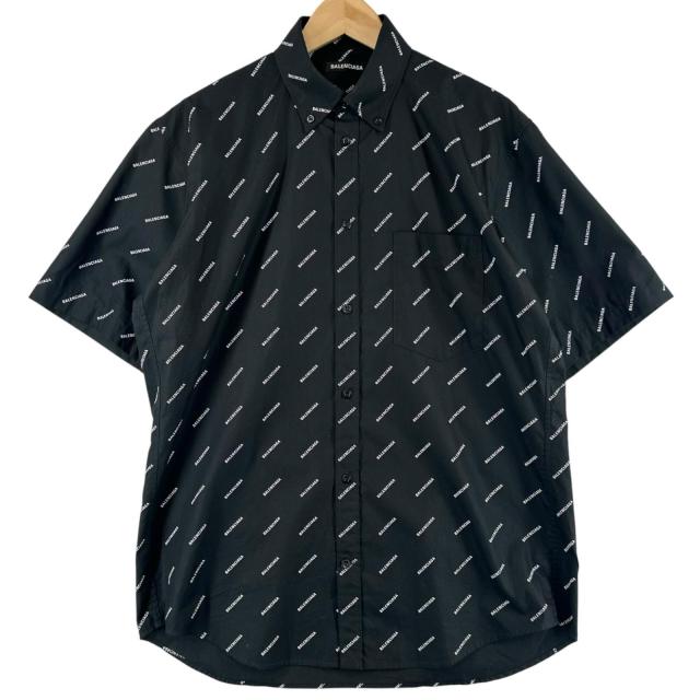 極美品▲BALENCIAGA バレンシアガ 534332 All Over Logo Short Sleeve Shirt オーバーサイズシャツ 半袖シャツ 36 伊製 正規品 メンズ