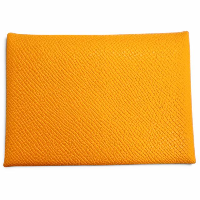 未使用品△HERMES エルメス カルヴィ デュオ ヴォーエプソン オレンジ シルバー金具 セリエ金具 コンパクトウォレット コインケース B刻