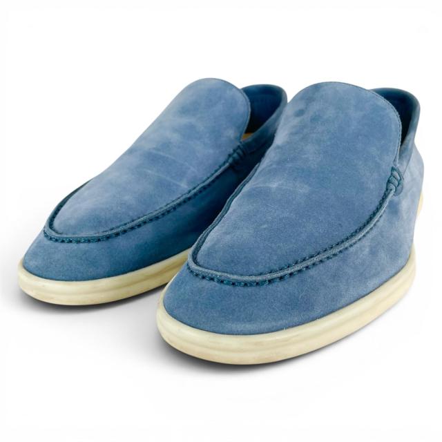 美品▲Loro Piana ロロピアーナ 52627L SUMMER WALK サマー ウォーク スウェードレザー モカシン ライトブルー 40.5 イタリア製 メンズ