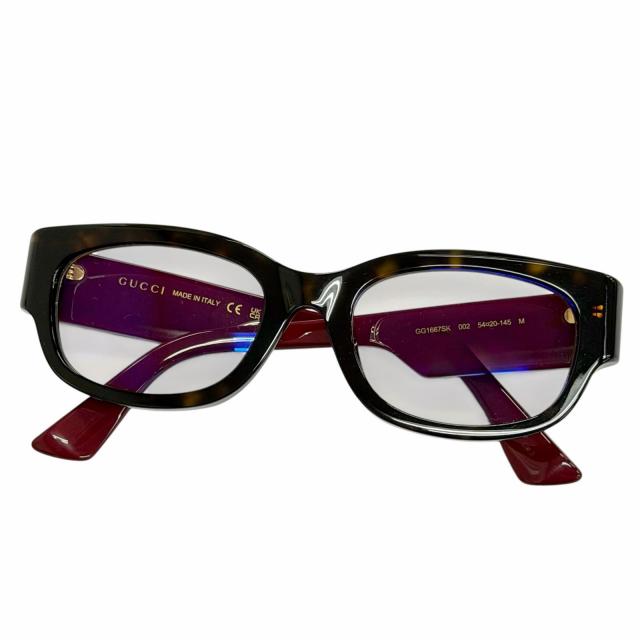 美品△GUCCI グッチ GG1667SK インターロッキングG スクエア メガネ 眼鏡 アイウェア ハバナ グリーン ボルドー 54□20 145 度入り 伊製 18,803円