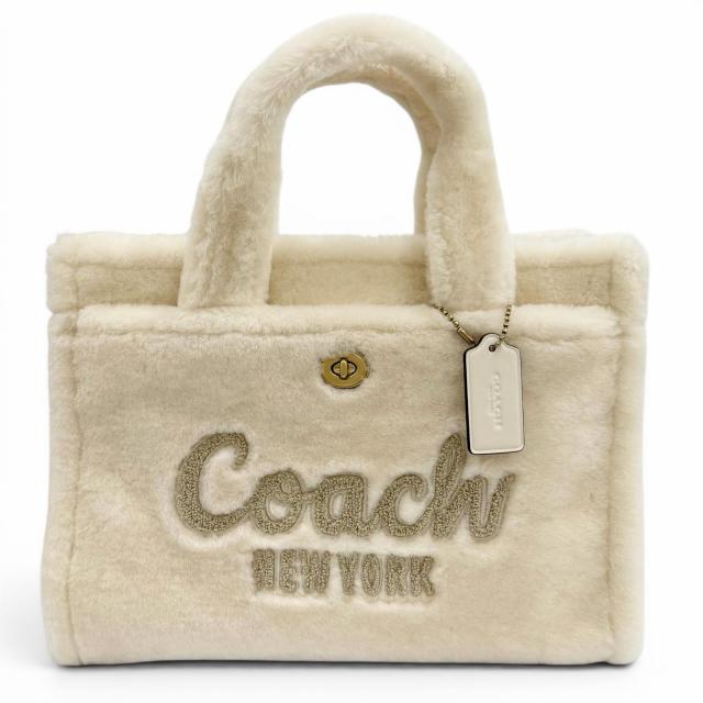 未使用品★COACH コーチ CY386 カーゴ トートバッグ ブラス チョーク チャーム付 2WAY シアリング ファー レディース 保存袋付き