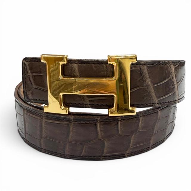 良品▼HERMES エルメス ヴィンテージ ポロサス クロコダイル ゴールド金具 コンスタンス Hロゴ リバーシブル レザーベルト 80 □I刻印 63,525円