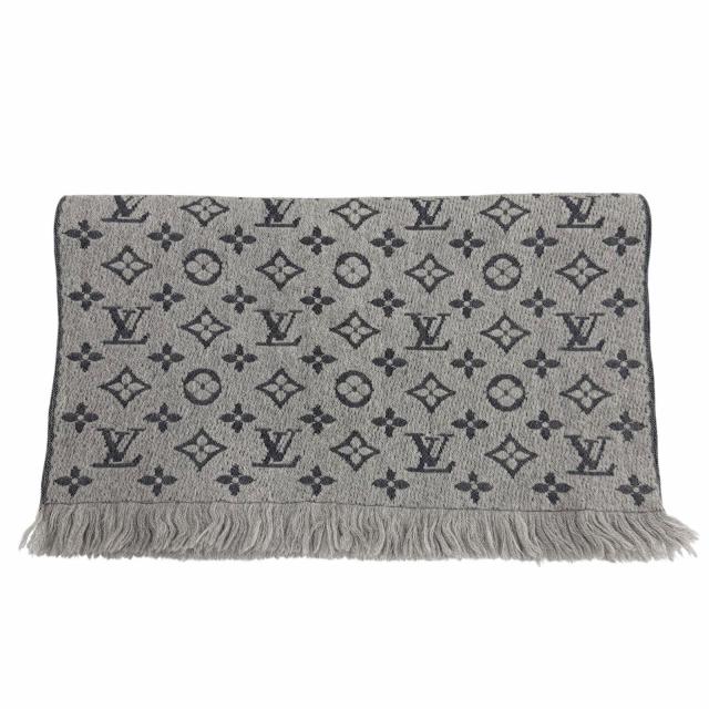 美品▼LOUIS VUITTON ルイヴィトン M70932 エシャルプ モノグラム クラシック ウール100% マフラー グレー イタリア製 正規品 メンズ