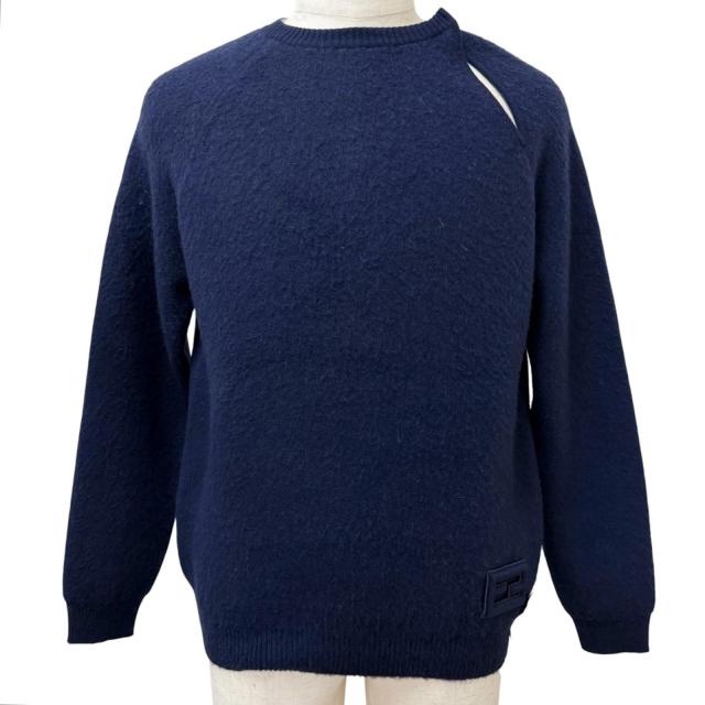 未使用品□FENDI フェンディ 2022年製 FZX110 カシミヤ95％ FFロゴワッペン 起毛地 ロングスリーブニット セーター 48 イタリア製 正規品