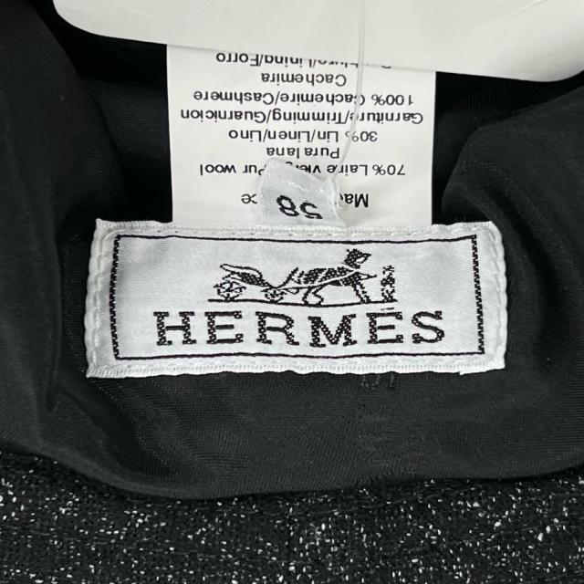 未当てはめる品▲HERMES エルメス 手入らず毛糸 リネン混 井戸釣瓶かぶり笠 黒いこと 薄墨色 58 フランス共和国製 レディース 保護すること袋付き添い人