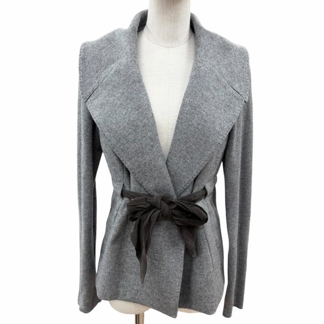 極美品◇Brunello Cucinelli ブルネロクチネリ DR51505 ウール カシミヤ ニット切替 レザーベルト ジャケット グレー 46 伊製 正規品 48,510円