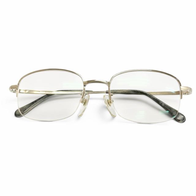 良品△BURBERRY バーバリー K14WG ハーフリム メガネ 眼鏡 アイウェア ホワイトゴールド ブラック系 52□19-143 度入 総重量28.5g メンズ